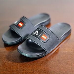 Adidas Lego Adilette Comfort Slide Sandal Black Red Logo Worldwide Ultraboost